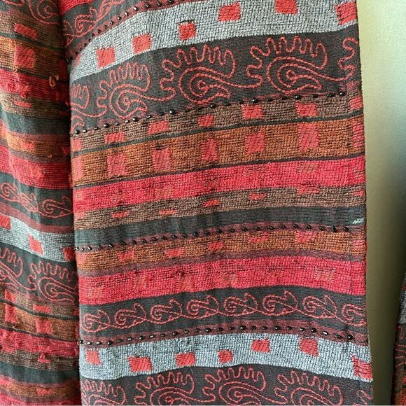 Alfred Dunner Aztec Pattern Jacket Red Beaded Open Front SZ 14 - Picture 7 of 14